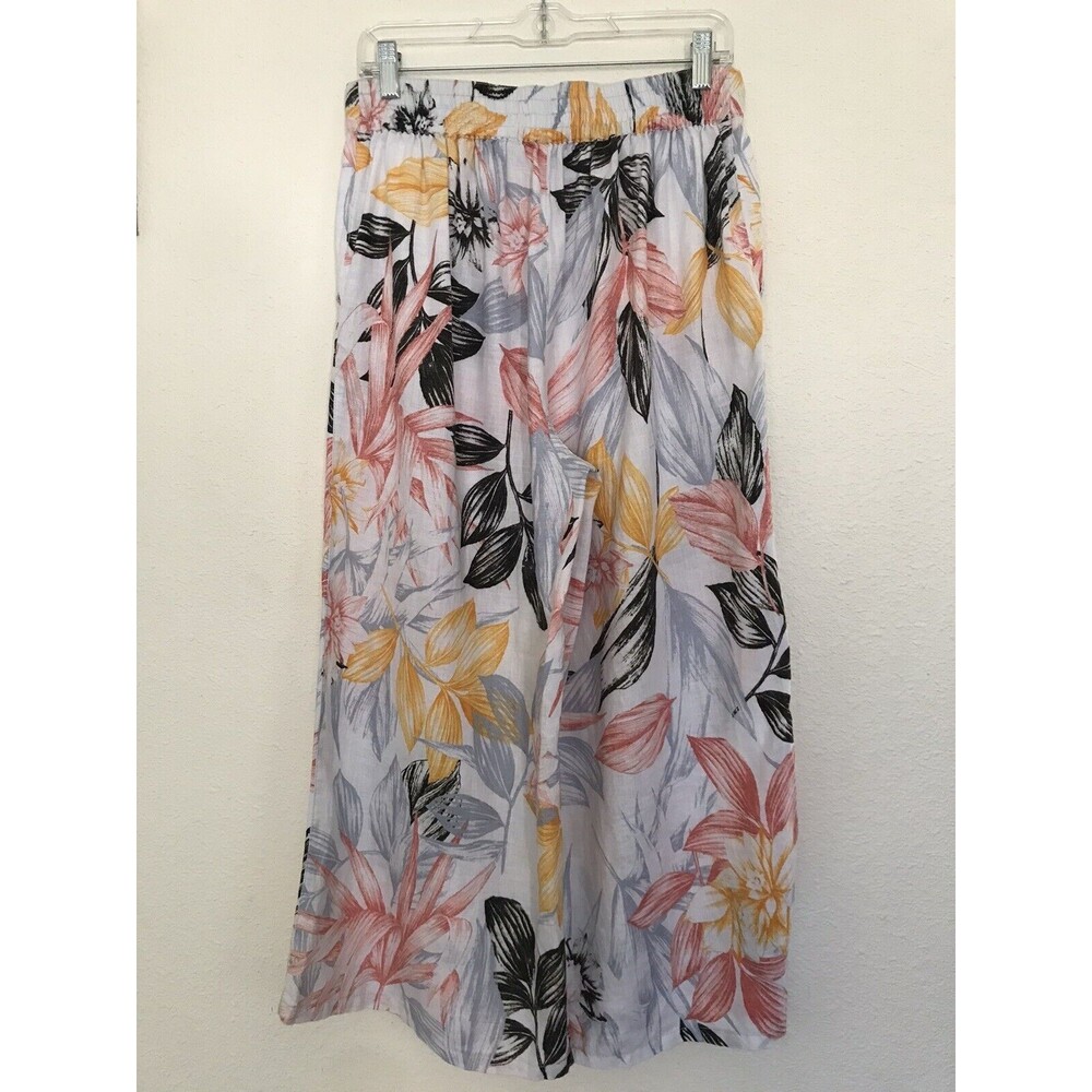 C&C California Linen White Floral Cropped Wide Leg Casual Vacation Pants M - Picture 4 of 9